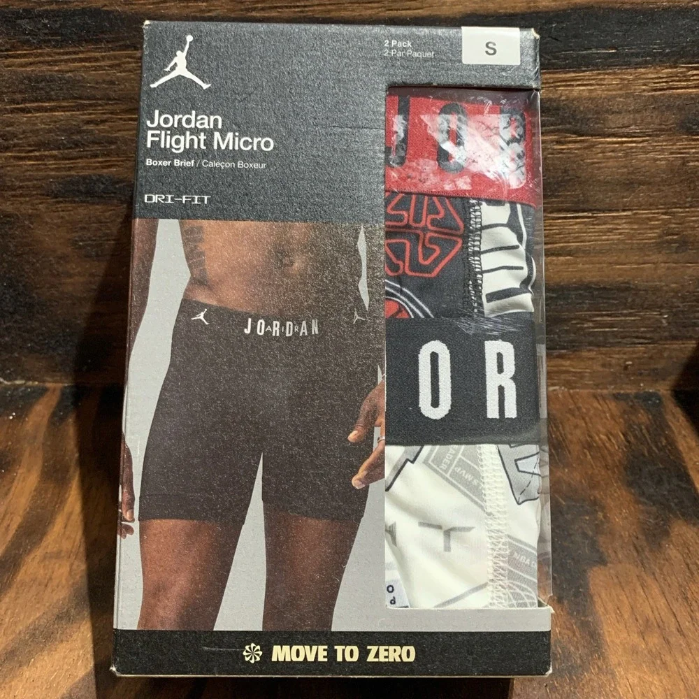 JORDAN Flight Micro Dri-Fit Boxer Briefs 2 Pack Black Red Men's Sz S (28-30) NEW